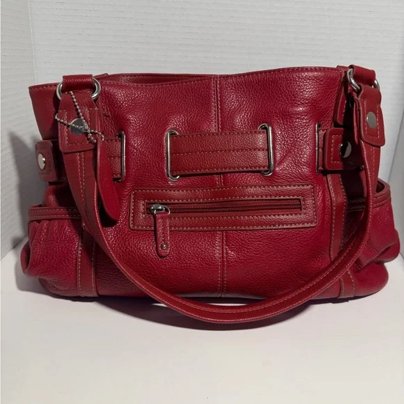 Elegant Red Leather Tote Bag Vintage Fossil - Picture 2 of 3